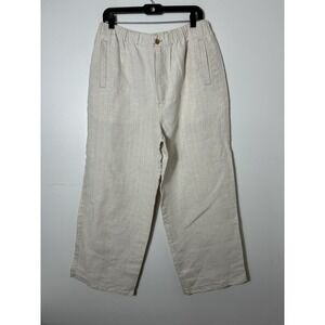 Paradise Collection 100% Linen Pull On Wide Leg Pants Sz Large Oatmeal Coastal